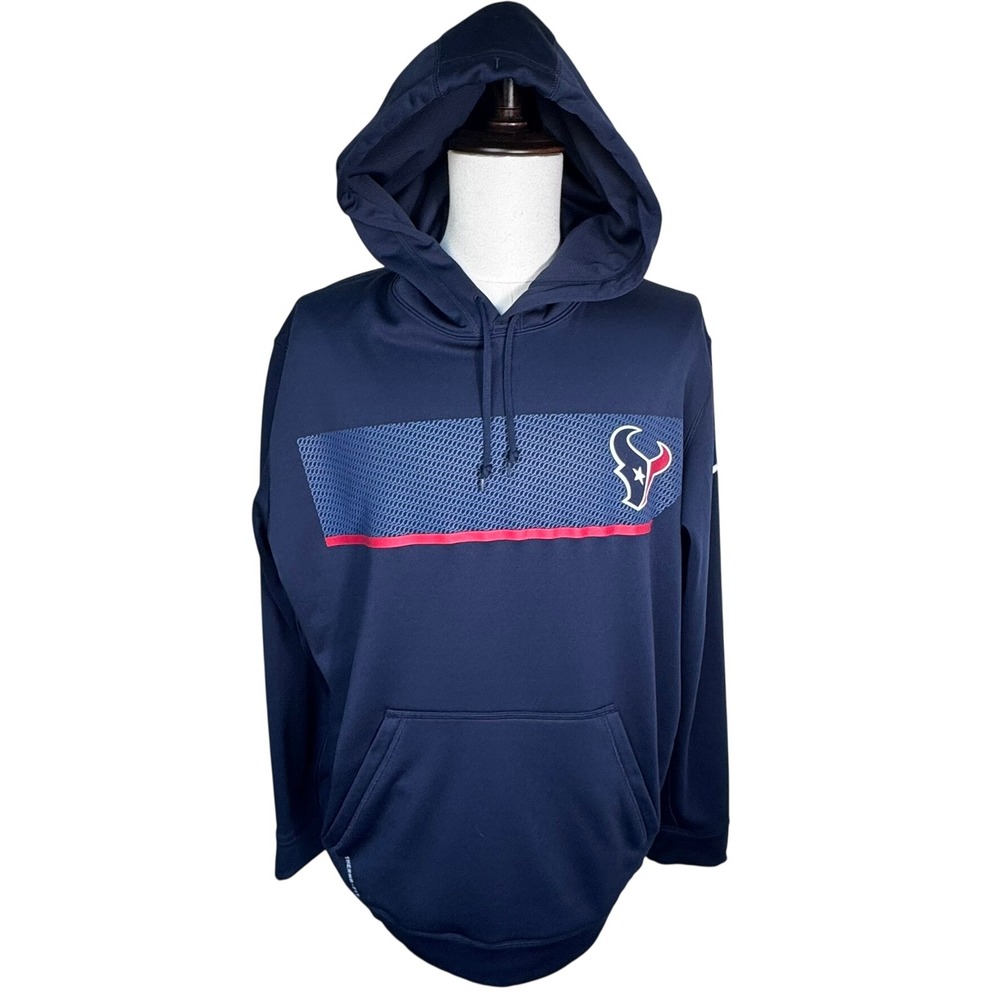 NIKE Men's XL Navy Blue Houston Texans NFL Therma-FIT Hoodie Pullover Sweatshirt